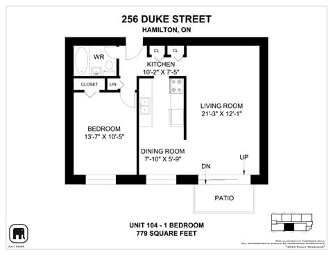 Floor plan for 1 bed, 1 bath, 803 sqft